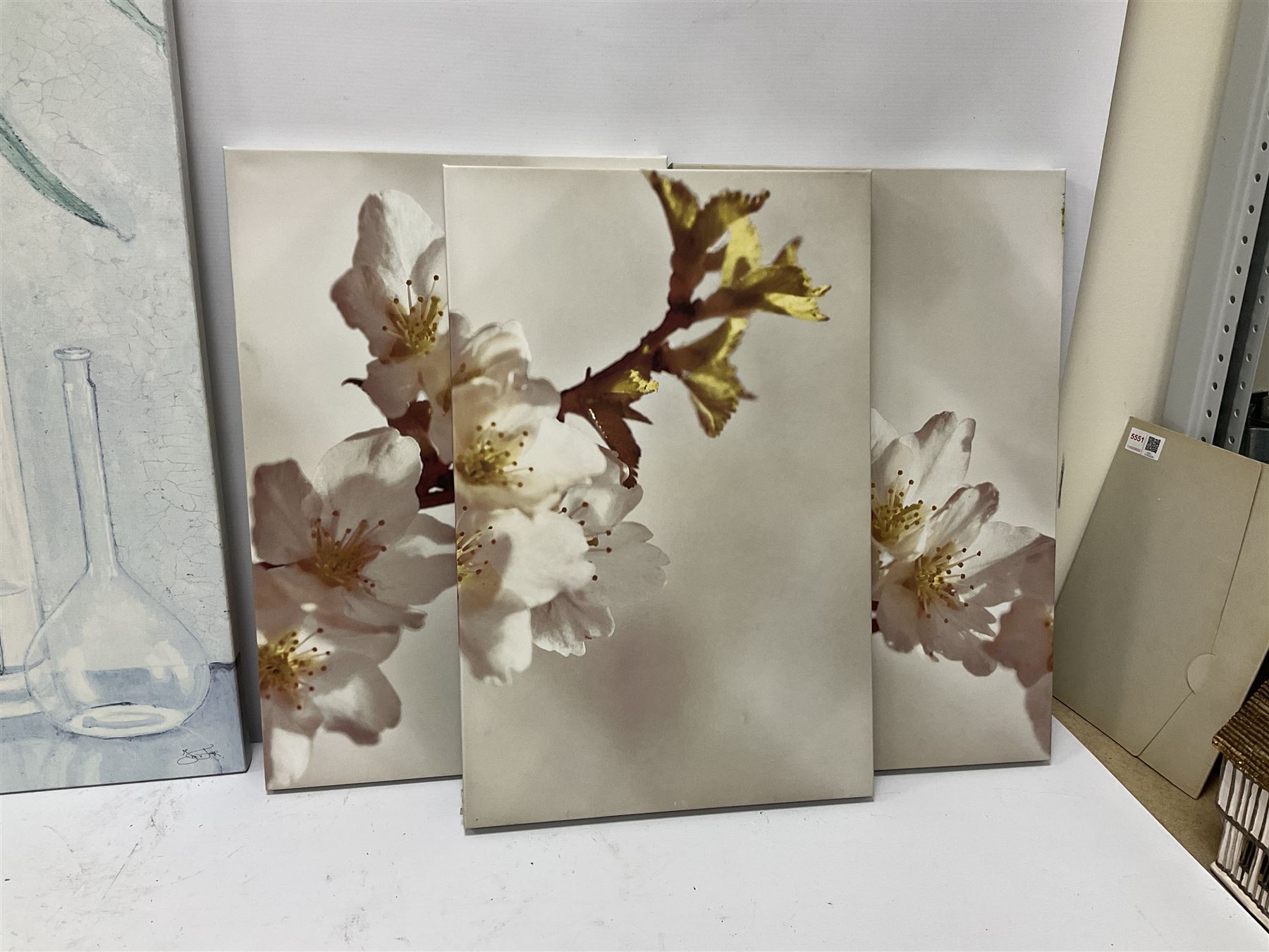 Andrew Gilmour; 'Ribblehead to Hawes' and 'Hag Dyke', three framed maps, together with three canvas flower prints, etc