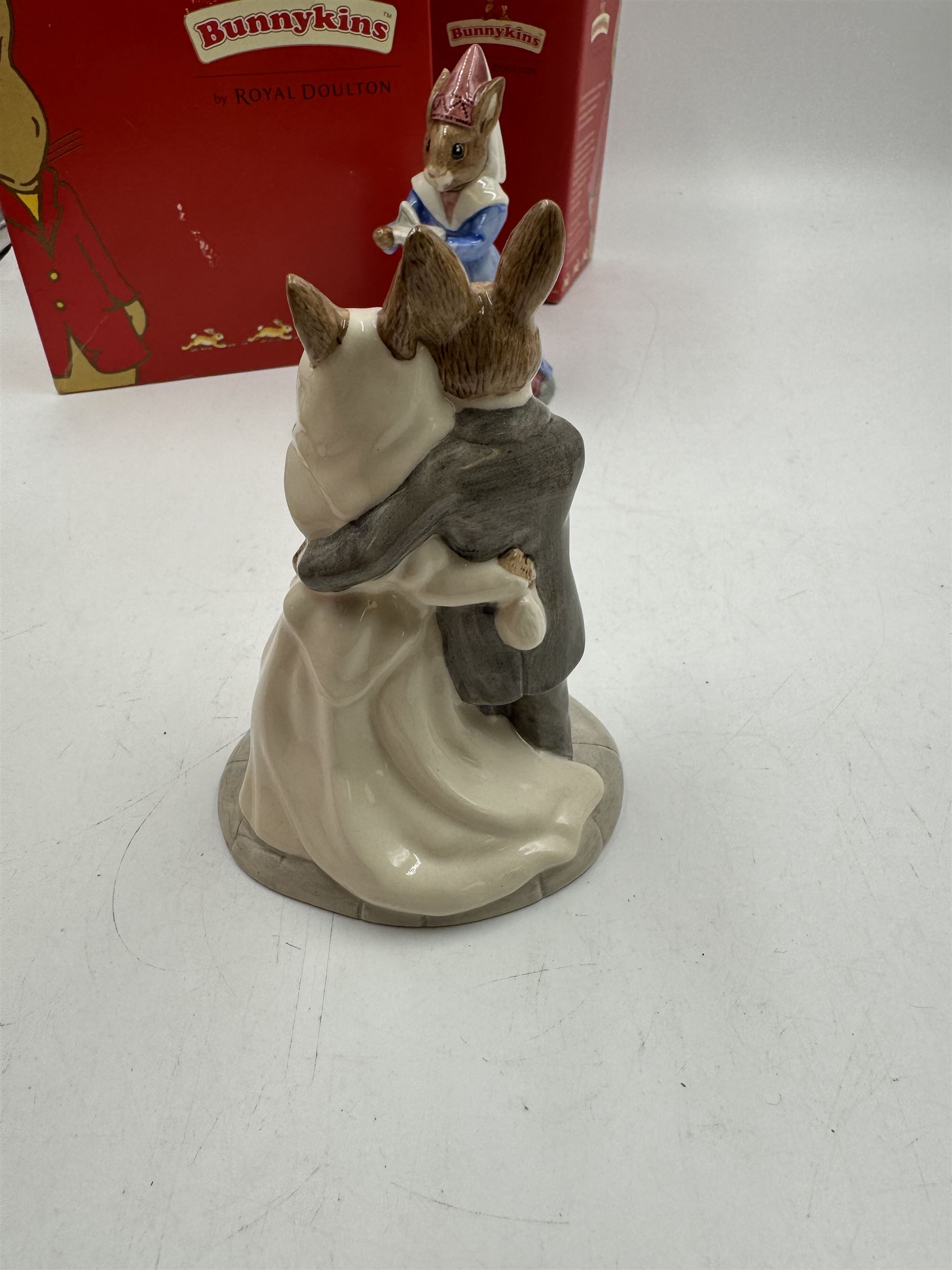 Five Royal Doulton Bunnykins comprising Sundial, Wedding Day, Gladiator, Romeo and Juliet 