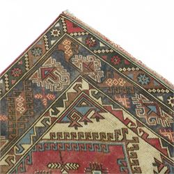 Persian crimson ground rug, decorated with small geometric motifs and animals (158cm x 83cm); together with a Turkish rug (206cm x 119cm)
