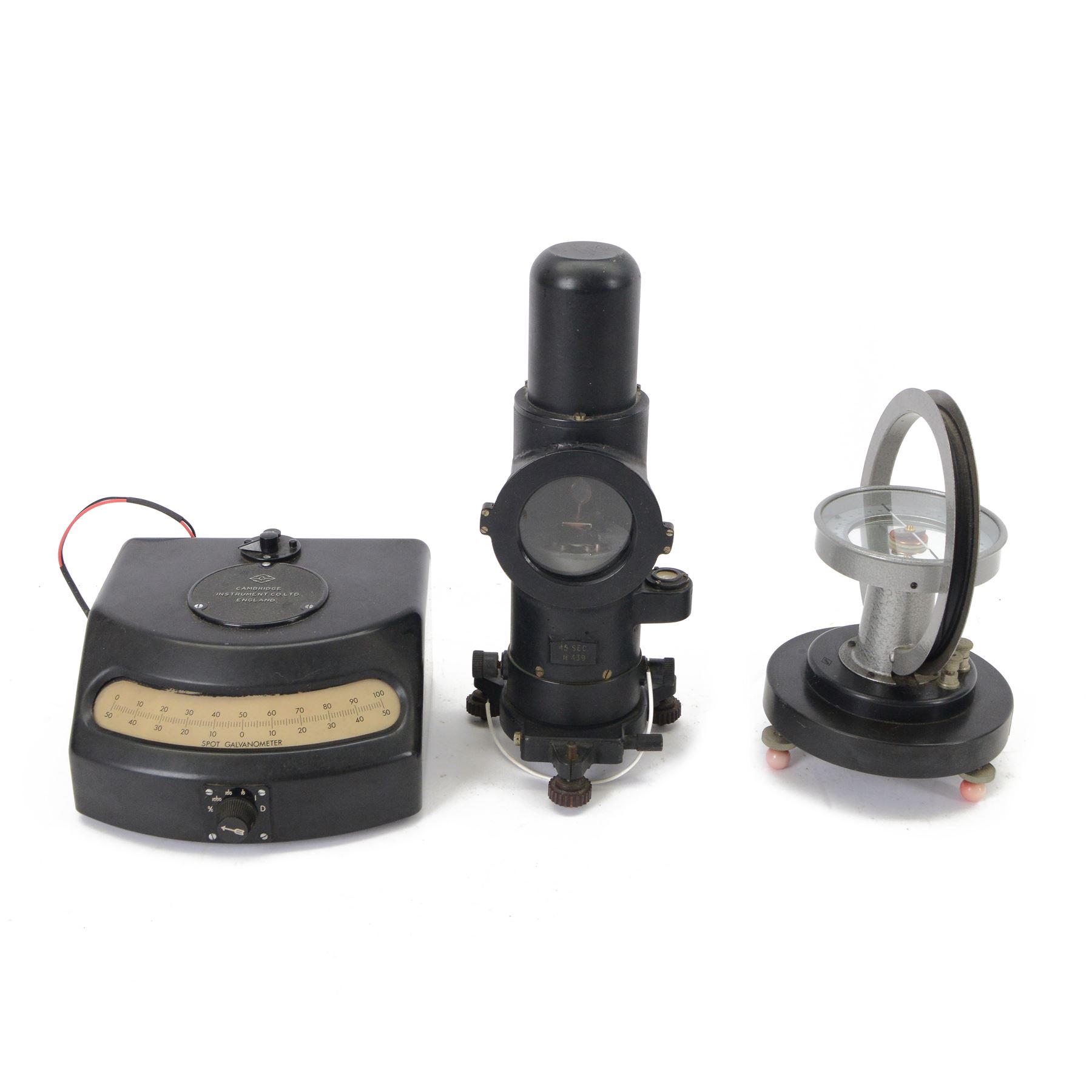 Three galvanometers, comprising Cambridge Instrument Co. Ltd ballistic galvanometer no. 439, Cambridge Instrument Co. Ltd spot galvanometer and a Griffin & George limited galvanometer
