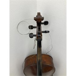 German Saxony three-quarter size cello for restoration, c1920, with 69cm two-piece maple back and ribs and two-piece spruce top, L111cm overall; with bow and canvas carrying case