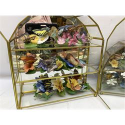 Collection of ceramic butterflies, with three display cases, records to include Fleetwood Mac, Abba etc