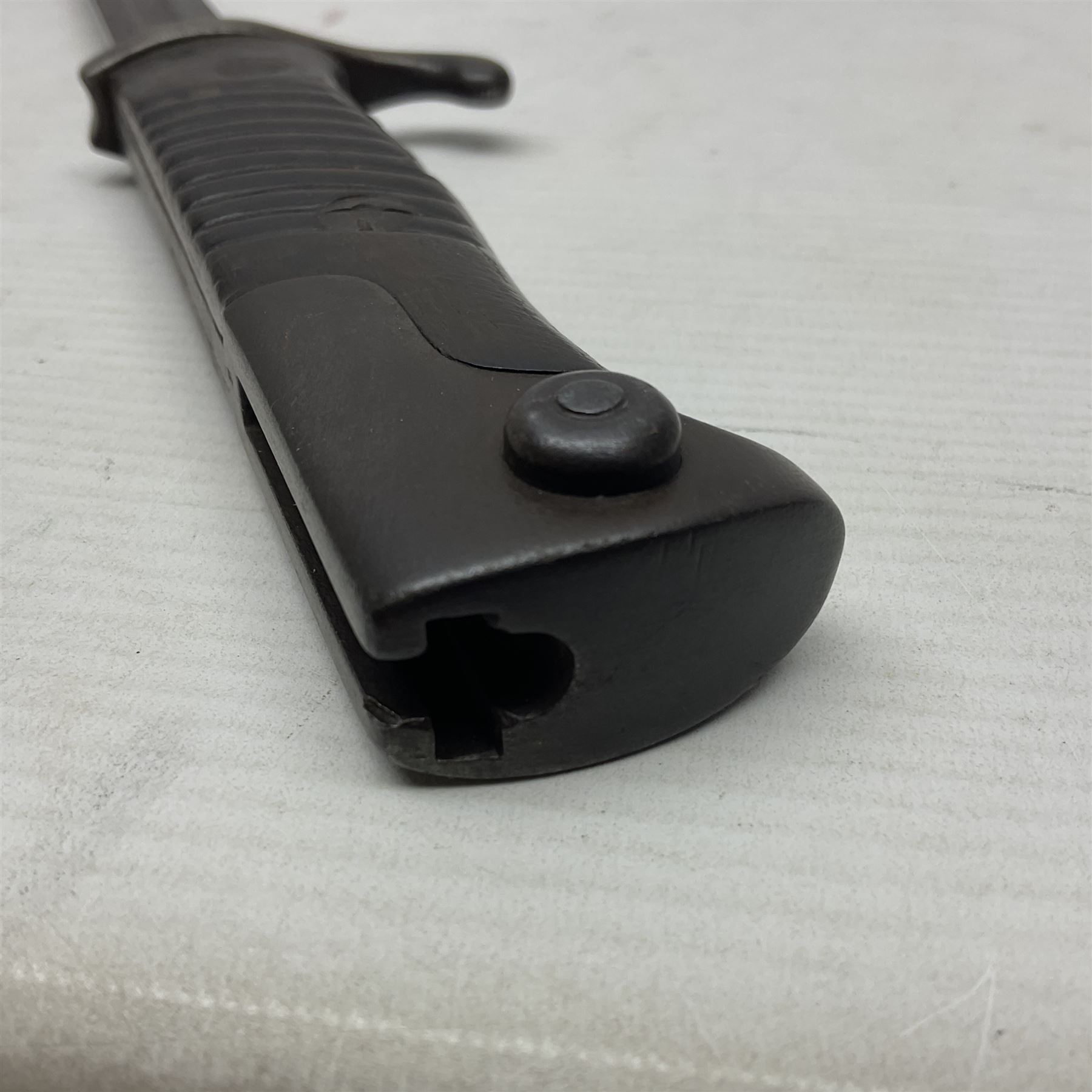 WWI Prussian S98 bayonet with 52cm fullered steel blade dated 1906 to pipeback and marked Solingen to ricasso, regimentally stamped to cross guard 56.R.11.2. for 56 Infanterie Regiment, 11 Kompanie, Waffe 2, L65cm overall; and another in battlefield relic condition (2)