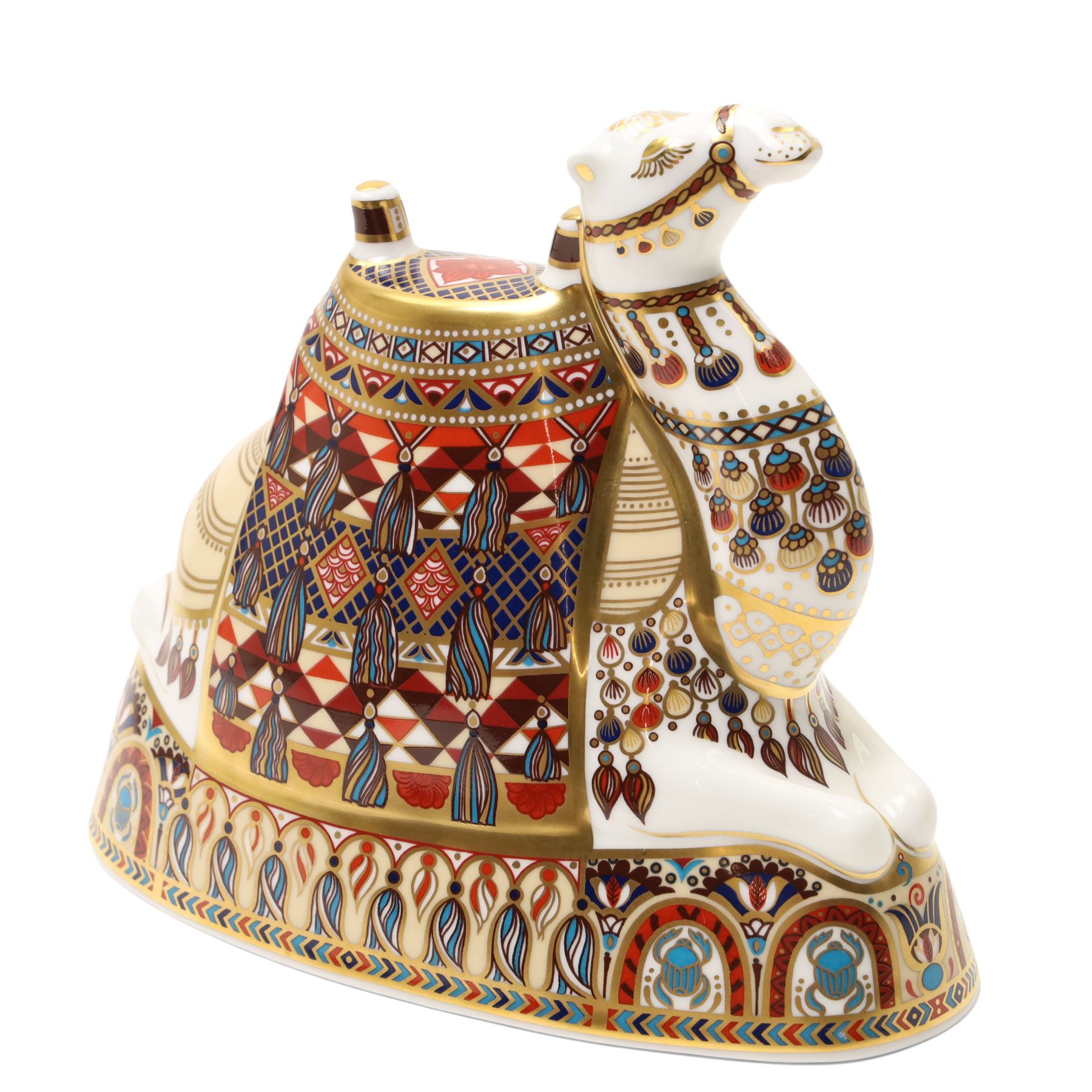 Royal Crown Derby Camel paperweight, silver stopper, red printed mark 