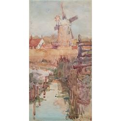 Edward Reginald Frampton (British 1870-1923): ‘The Mill’, watercolour signed and dated 1900, titled verso 27cm x 14cm