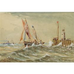 E Adams (British 19th/20th century): Coble in the North Bay Scarborough and Boats off Bridlington, pair watercolours signed 18cm x 27cm (2)