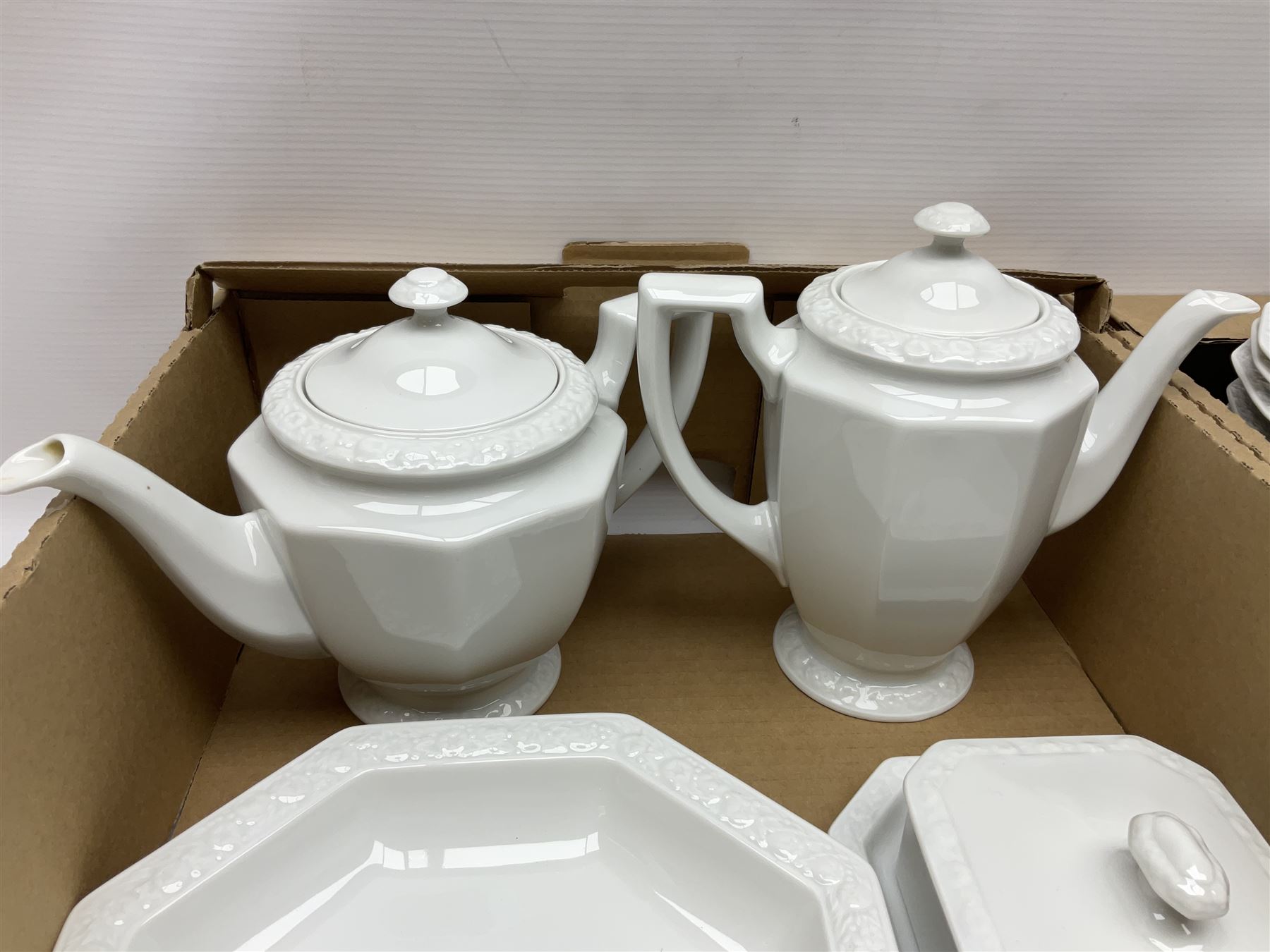Rosenthal Classical Rose tea and dinner service for eight, including teapot, coffee pot, milk jug, covered sucrier, cups and saucers, dinner plates, serving dishes etc 