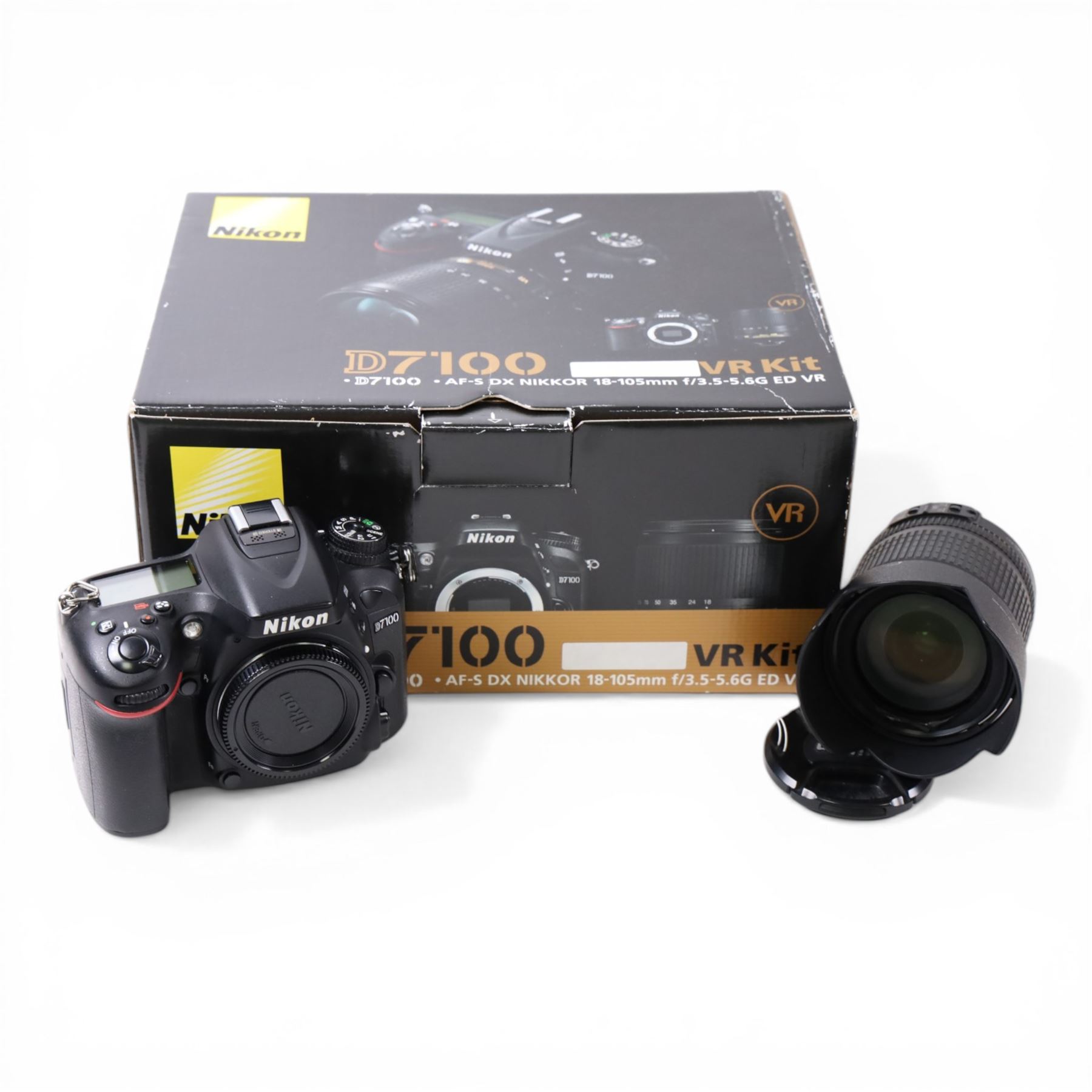 Nikon D7100 DSLR camera body, serial no. 2522259, with an AF-S Nikkor 18-105mm 1:23.5-5.6G ED lens, boxed with strap