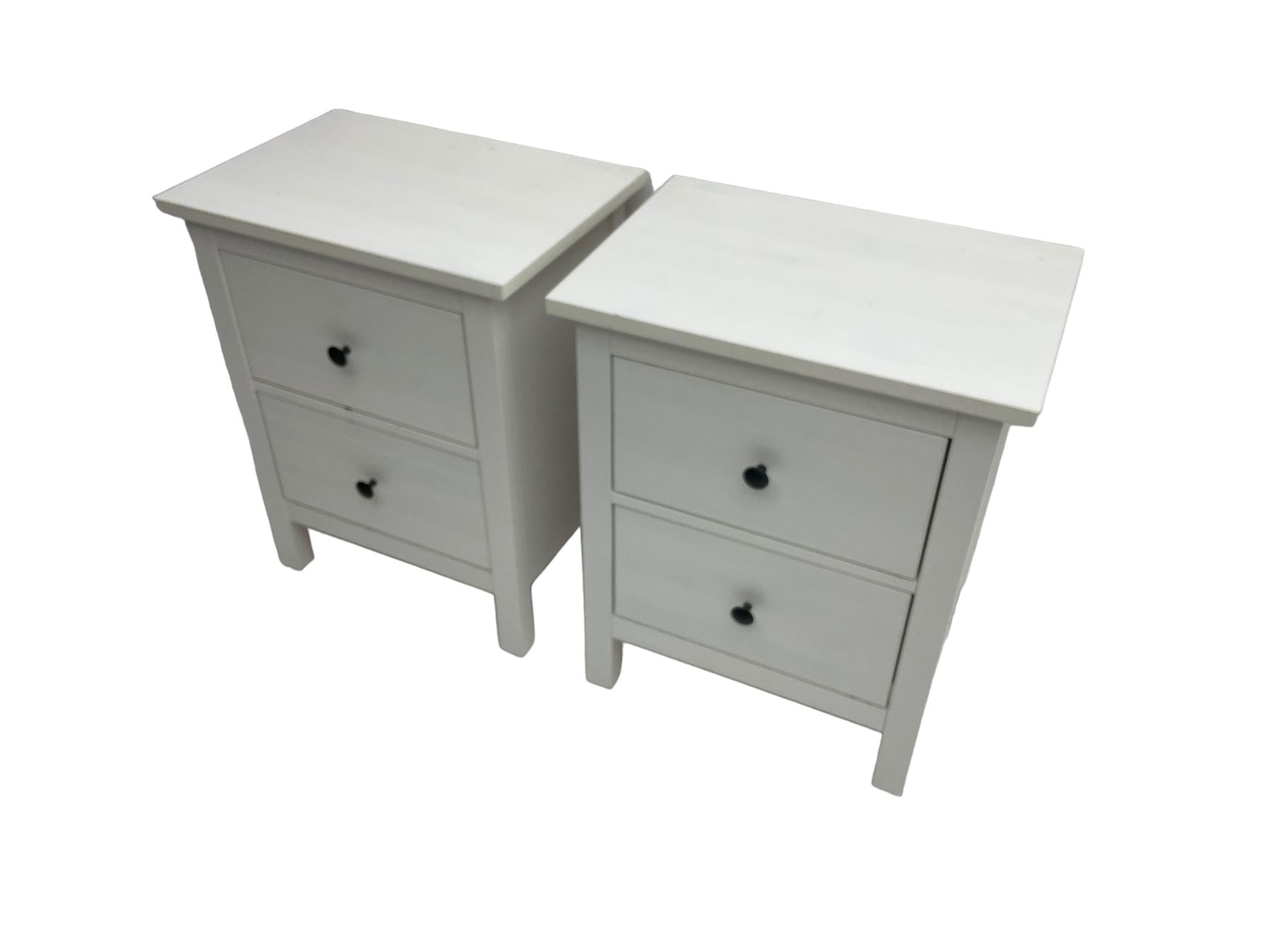 IKEA - 'Hemnes' white finish straight-front chest, fitted with two short and four long drawers; and IKEA - 'Hemnes' pair white finish bedside chests, fitted with two drawers