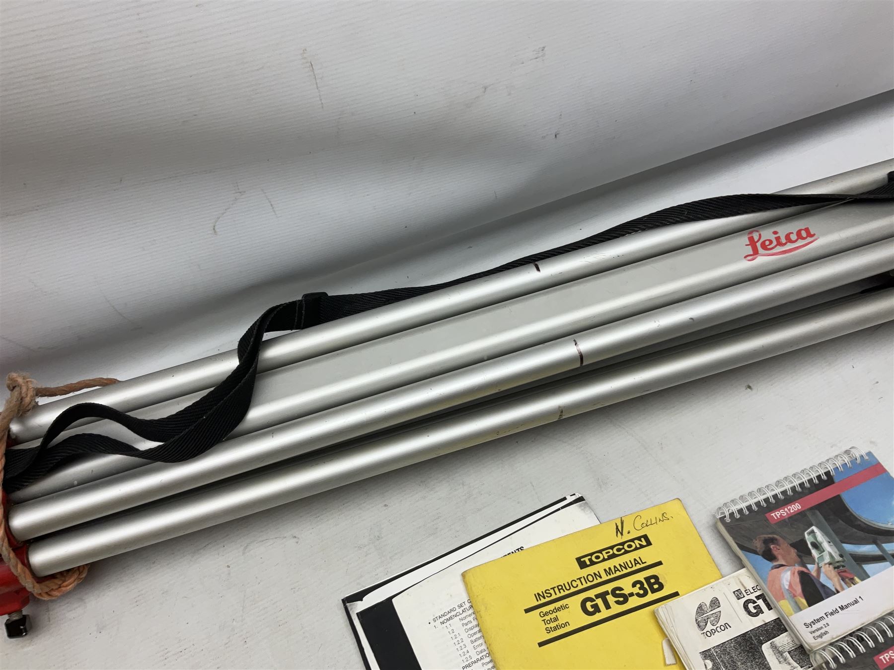 Topcon land surveying equipment - GTS 226 Electronic Total Station, serial no.UN4962; in carrying case with charger and spare battery; together with Leica tripod (2)