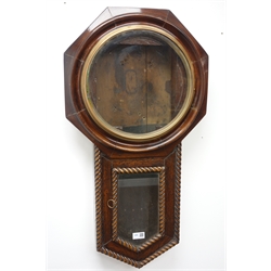  Victorian oak and mahogany wall clock case, octagonal top with brass bezel above rope twist moulded base with glass door,  dial aperture D30.5cm,  H82cm  