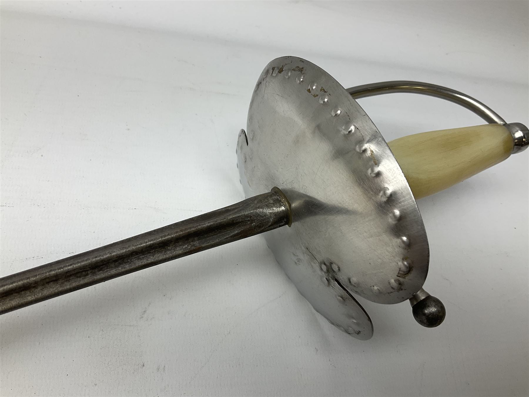 Three reproduction swords - Japanese katana and saya; Tai Chi sword with ornate scabbard; and dress sword with fullered triangular blade and horn handle (3)