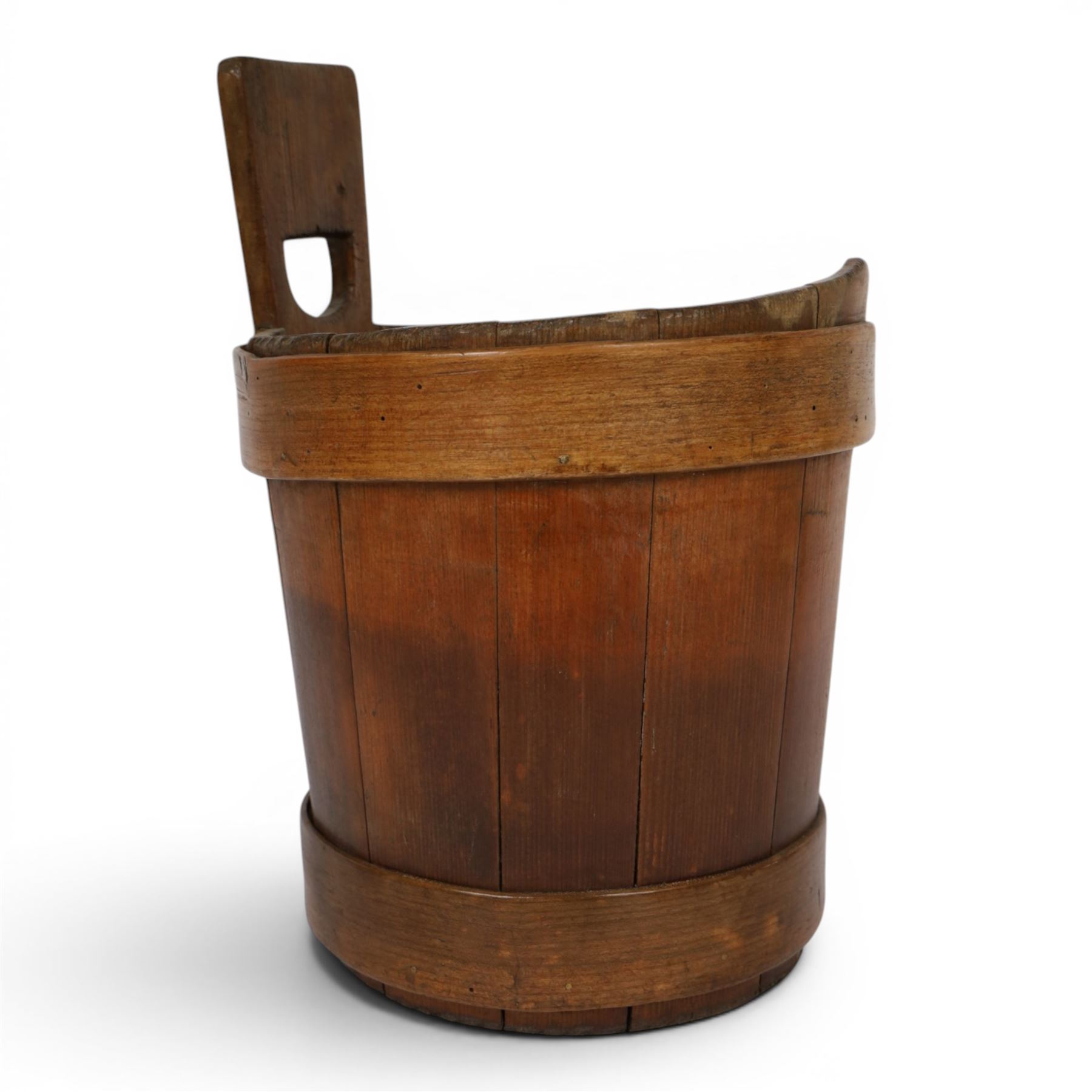 Large 19th century Scottish pine staved and birch bound luggie, overall H34.5cm D25cm