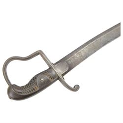 Calvary officers sword, with 81cm curved single edged blade, iron guard with side loop and fluted ebony grip, overall L95cm 