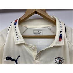 Two signed Yorkshire cricket shirts, to include a Yorkshire Vikings T20 shirt and a Yorkshire County Cricket Club Tattersall shirt 