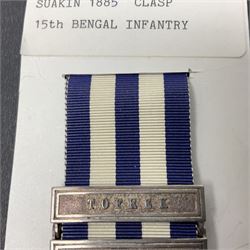 Victoria Egypt Medal 1882-1889 with Suakin 1885 and Tofrek clasps awarded to Sepoy Wuzeer Singh 15th Bengal Infantry; with ribbon