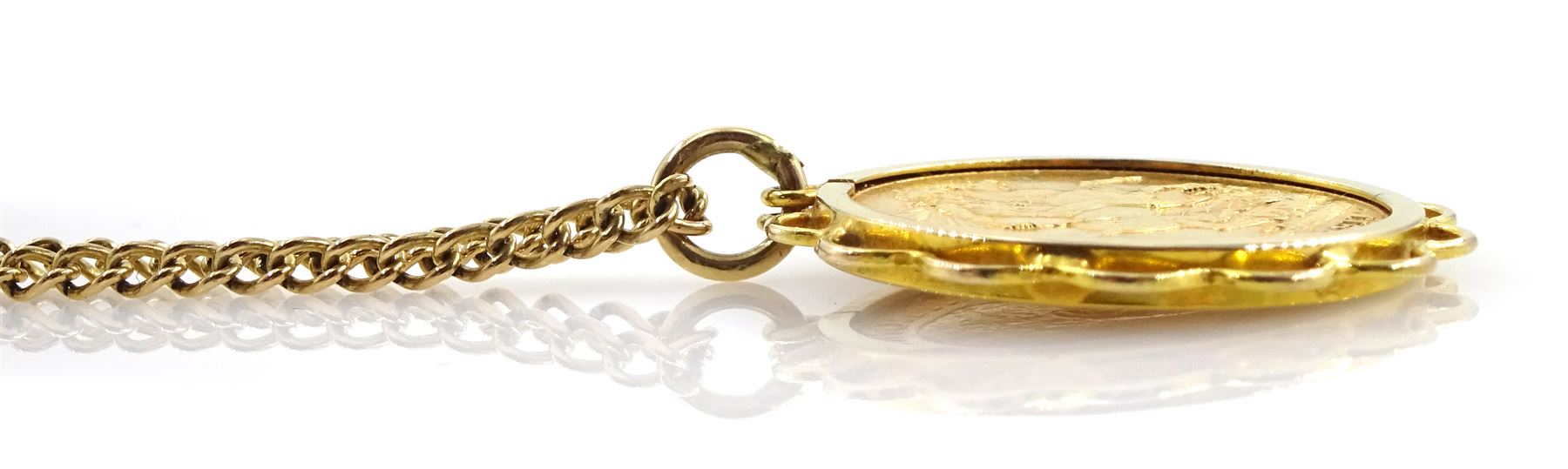 George V 1911 gold full sovereign, loose mounted in 9ct gold pendant necklace