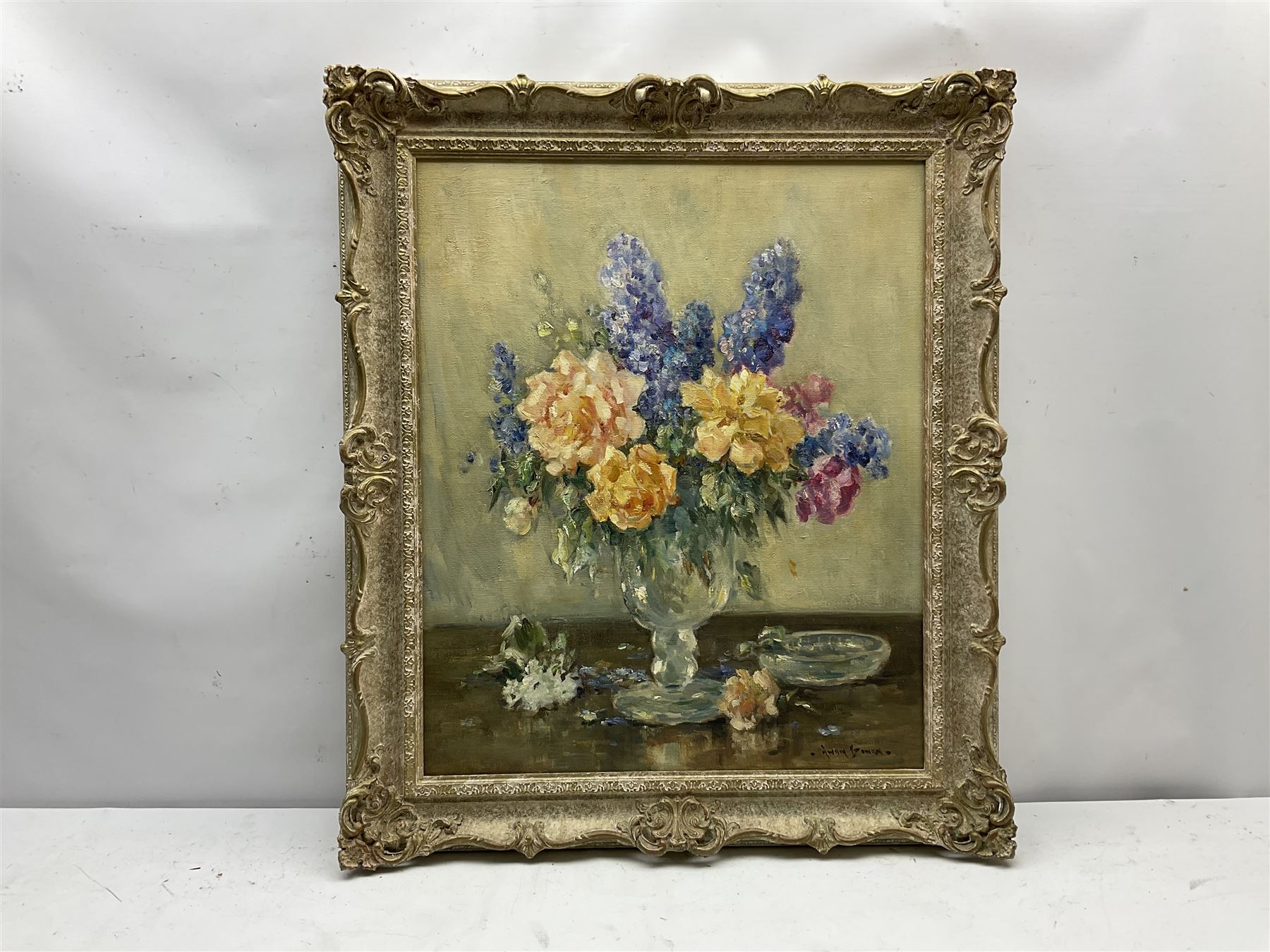 Owen Bowen (Staithes Group 1873-1967): Still Life - Flowers in a Glass Vase, oil on canvas signed 59cm x 49cm