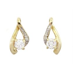 Pair of 9ct gold round brilliant cut diamond pendant stud earrings