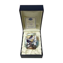 Limited edition Moorcroft enamel vase, decorated in the Lundy Island pattern, with certificate signed by the artists, no 58/75, in fitted box