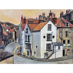 Edward Nolan ARCA (British 1934-): Corner of New Road and King Street Robin Hood's Bay, pastel signed 22cm x 30cm 
Provenance: with The Penny Hedge Gallery Whitby, label verso