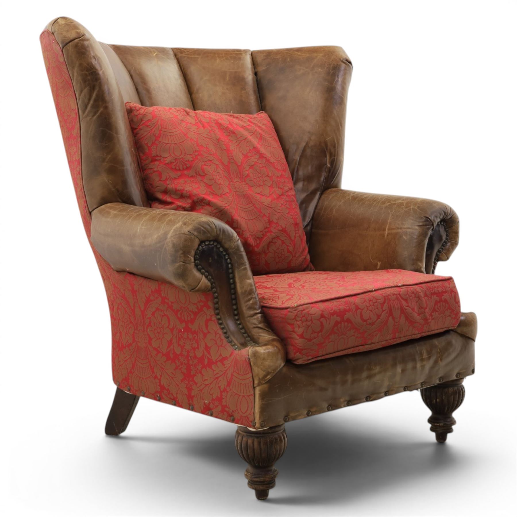 Paul Roberts - Georgian design fan-back leather armchair with fabric seat