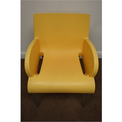  Minx Casprini chair, yellow moulded seat, grey finish supports, W53cm  