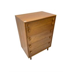 Meredew - mid-20th century teak chest of drawers, fitted with five drawers each with oval wood handles