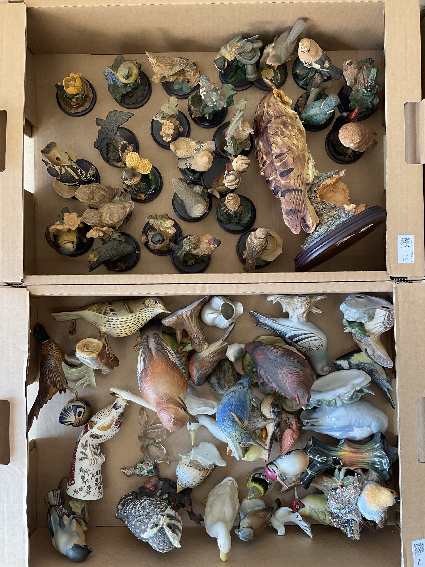 Assorted bird figures to include ‘The Country Bird Collection’ models, Minton ‘Flights of Fancy Marua’, Lladro, Spode model of a thrush upon a branch, etc in three boxes