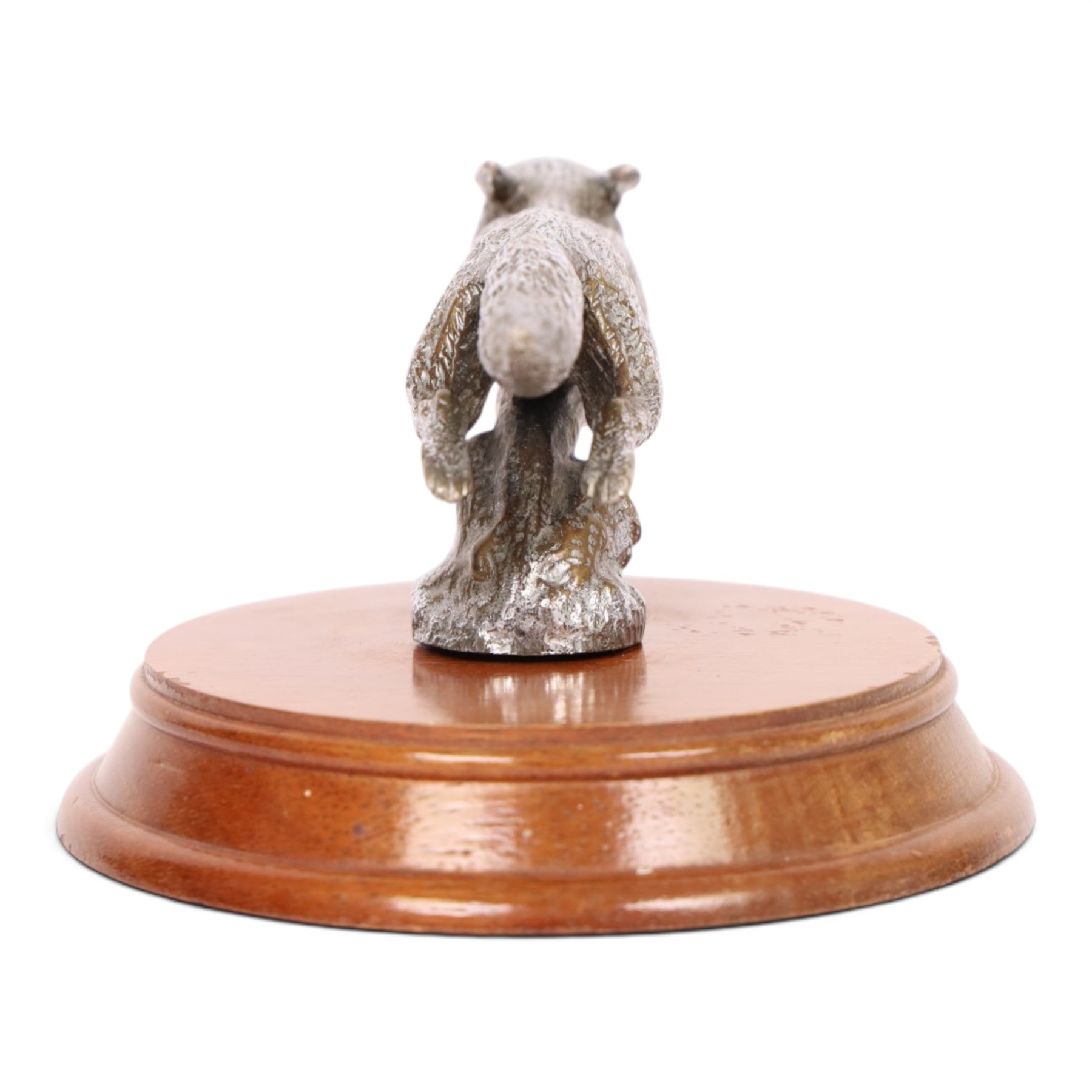 Louis Lejeune running fox car mascot mounted on a wooden plinth, H8cm