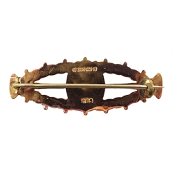 Victorian 9ct gold horseshoe hunting horn bar brooch Birmingham 1890