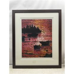 Rolf Harris (Australian 1930-2023): ‘Fishing at Sunset’, limited edition giclée print signed and numbered 238/395 in pencil 65cm x 51cm 