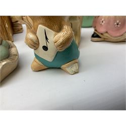 Extensive collection of Pendelfin rabbits and stands, to include Betsy Barge, Fruit Shop, Uncle Soames, Event Piece etc, many with original boxes 