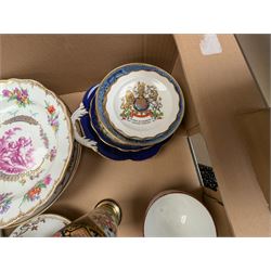 19th century and later ceramics, including cabinet plates, together with Continental vases, Copeland cups and other ceramics, in three boxes