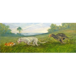  The Hare Chase, 20th century oil on board unsigned 49.5cm x 121cm  