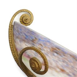 Muller Frères Lunéville - 1920's Art Deco wall light, the purple frosted glass bowl set in a gilt metal stylised wall mount, signed to bowl, H29cm