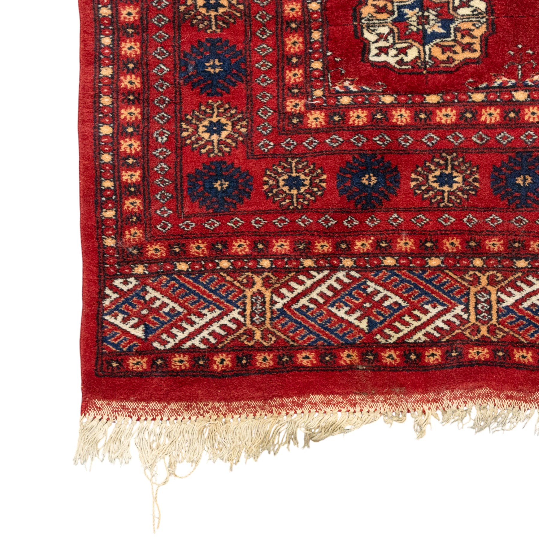 Two hand-knotted rugs, comprising Persian floral rug, dark blue ground decorated with scrolling foliage and flowerheads within a red floral border (H 208cm, W 134cm); Bokhara type rug, red ground with repeating gul motifs and geometric guard borders (H 174cm, W 94cm)