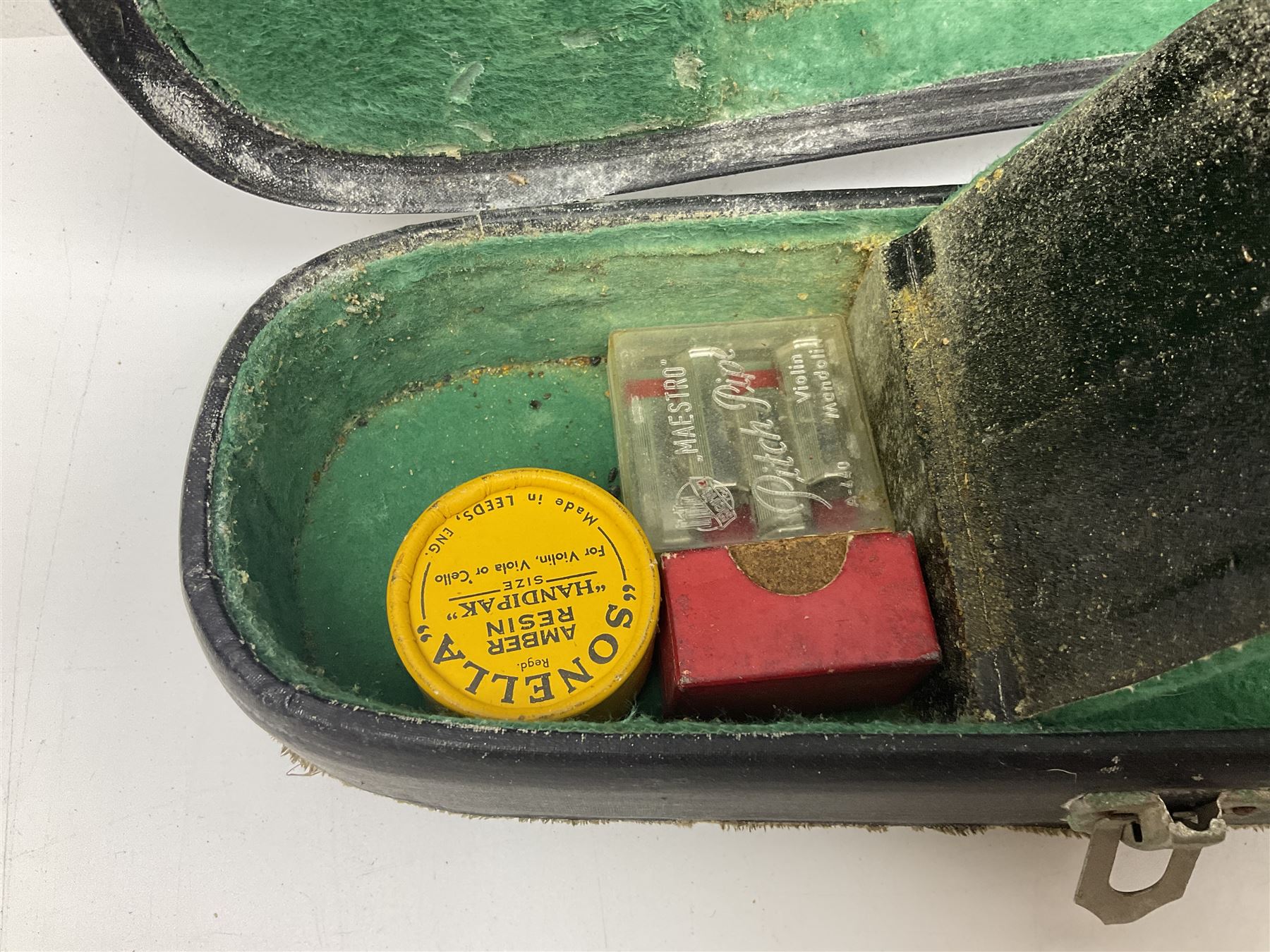 Chinese Parrot violin with 35.5cm two-piece back; L59.5cm in carrying case; and early 20th century German violin for restoration; bears label 'Antonius Stradivarius Faciebat Anno 1730'; cased with bow (2)