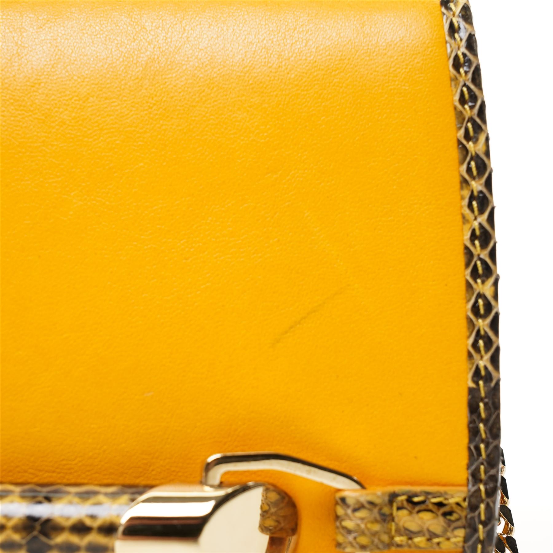 Jimmy Choo - ‘Shadow’ Mini Bag, introduced circa 2016, in mustard yellow leather with python trim and gold-tone chain shoulder or crossbody strap and hardware, unused with original dust bag