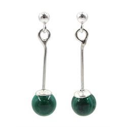 Pair of silver malachite pendant earrings, stamped 925