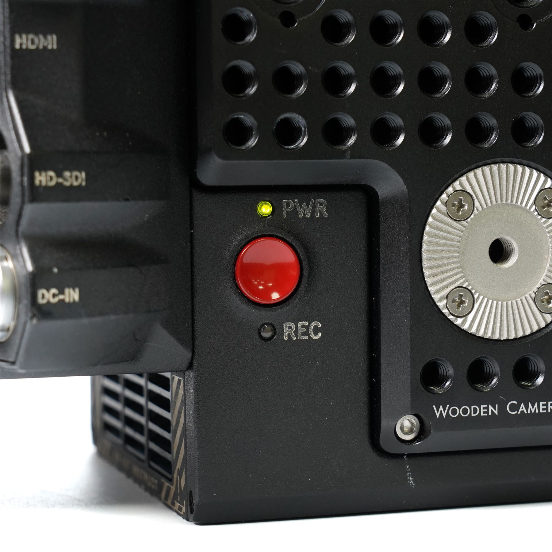 RED Epic-W Helium 8K camera body serial no. 13024E6A9, with RED EVF, three RED Mini Mag 512GB cards, one 480 Mini Mag card and reader, two RED V-Mount batteries and charger, RED top handle, Wooden Camera Easy Top top plate and one other top plate, various accessory cables, Wooden Camera bridge plate for 19mm studio rods, 12 inch Wooden Camera Dovetail plate and four 19mm studio rods to include two 380mm and two 610mm, with original Epic-W camera box and contained within a custom cut flight case