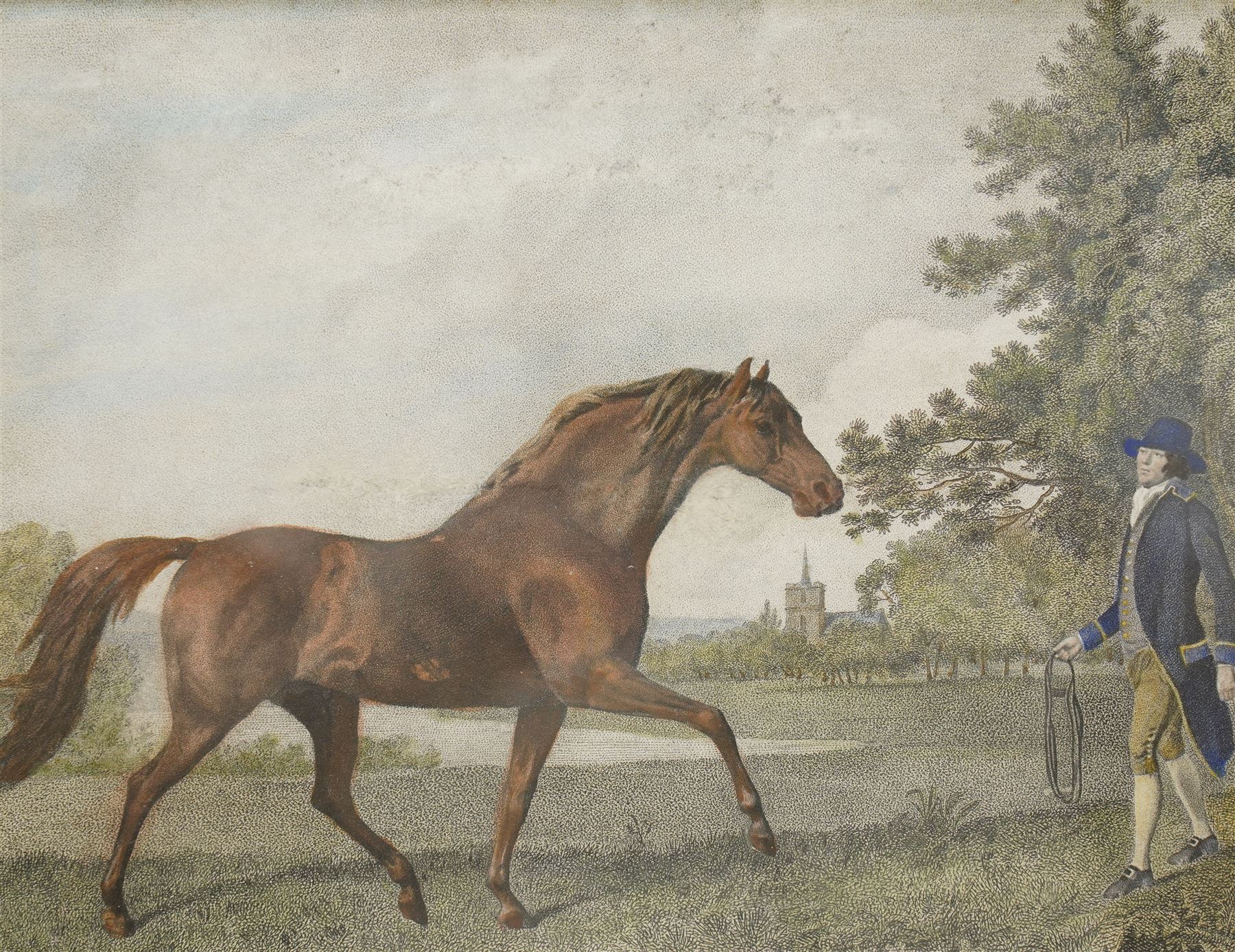 George Townley Stubbs (British 1756-1812) after George Stubbs (British 1724-1806): 'Volunteer', late 18th century stipple engraving with hand-colouring pub. 1794, by Messrs Stubbs Turf Gallery London 20cm x 25cm