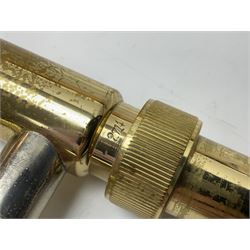 Sebastian Bucklet Aquae Sulis copper and brass trombone No.0910004; in lightweight carrying case; and Kinsman folding tubular chrome music stand in case (2)