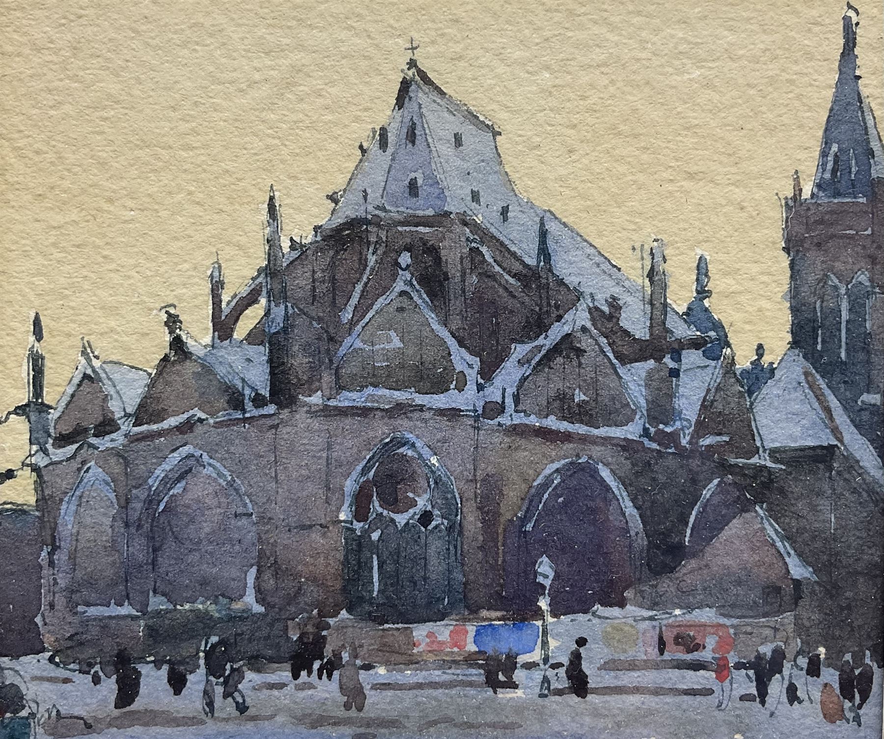 Frederick (Fred) Lawson (British 1888-1968): The Church of Saint-Séverin, watercolour signed, inscribed 'Christmas 1921 - The best of wishes from Fred Lawson' beneath mount verso 10cm x 12cm 