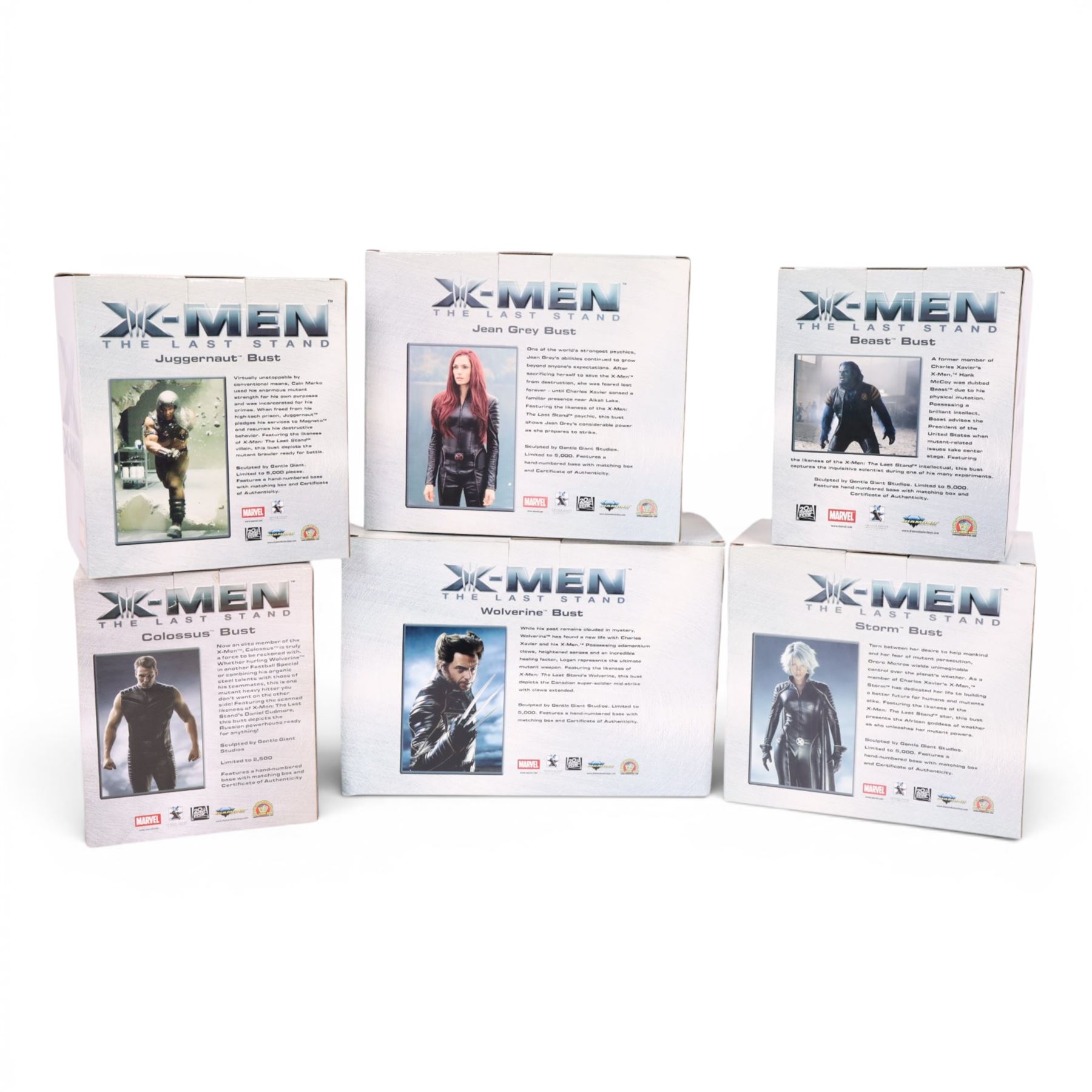 Six Diamond Select Toys limited edition Marvel X-Men The Last Stand busts, comprising Wolverine, Storm, Colossus, Jean Grey, Juggernaut and Beast, all boxed and with certificates of authenticity