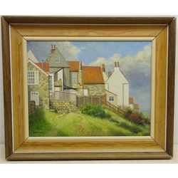  Neville R Gray (British 20th century): 'Old Cottages, Robin Hoods Bay', oil on canvas signed and dated '92, titled verso 35cm x 45cm  