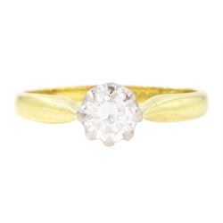 18ct gold diamond ring, eight claw set with a single round brilliant cut diamond of approx...