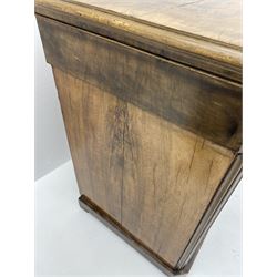 19th century figured walnut chest, canted rectangular top over four drawers, on plinth base