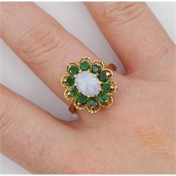 9ct gold opal and emerald cluster ring, Edinburgh 1977
