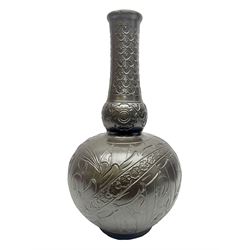 Burmantoft vase with slender neck, tubeline decoration on a brown ground, with impressed mark beneath, H38cm